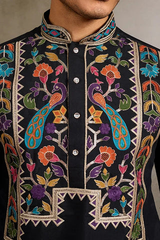 Designer Black Embroidered Mens Kurta for Wedding Clothsvilla