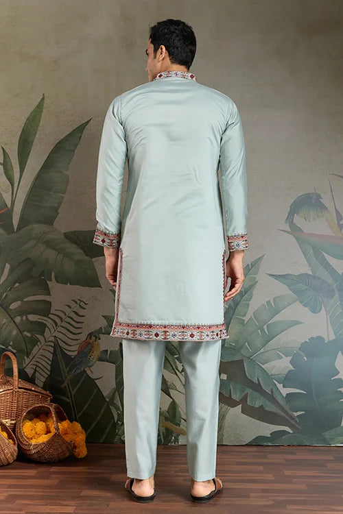 Traditional Sky Blue Embroidered Kurta Pajama Set Clothsvilla