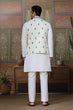 Load image into Gallery viewer, Traditional White Kurta with Teal Green Koti for Men Clothsvilla