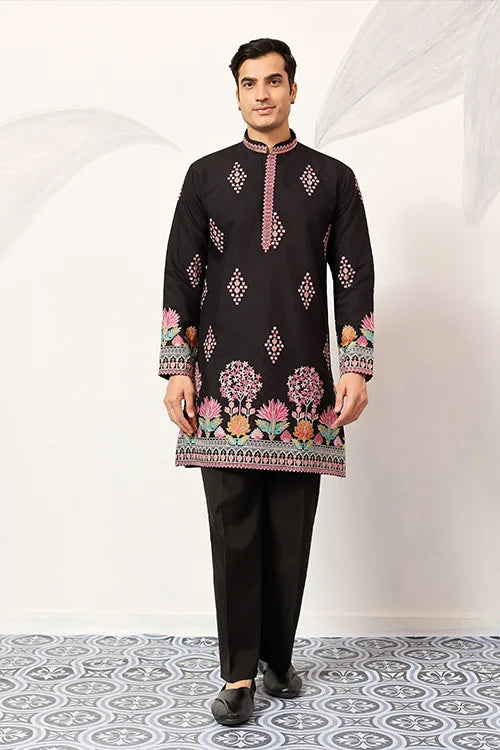 Ethnic Speical Classic Black Embroidered Kurta for Mens Clothsvilla