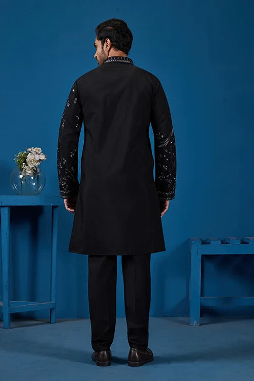 Magic Black Embroidered Stylish Kurta Set for Mens Wear Clothsvilla