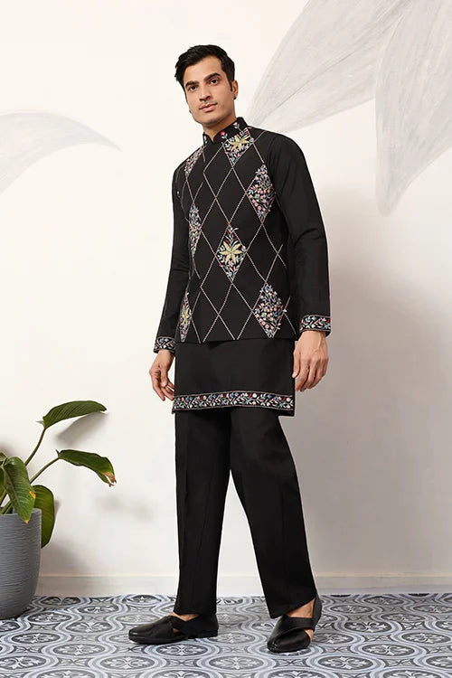 Premium Wedding Black Koti Kurta Pajama for Mens Wear Clothsvilla
