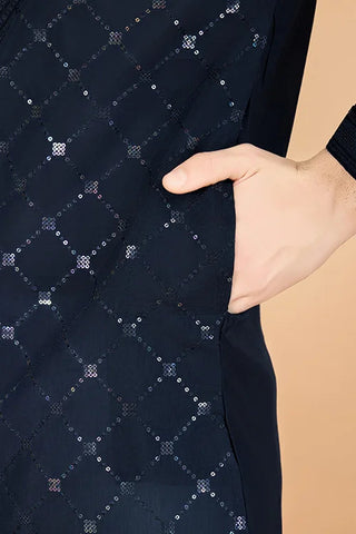 Navy Viscose Fabric Embroidered Traditional Kurta for Mens Wear Clothsvilla