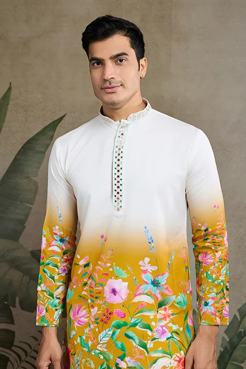 Printed with Hand Mirror Work Kurta for Mens Clothsvilla