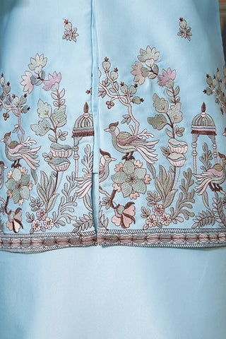 Sky Blue Embroidered Silk Koti Kurta Set for Mens Clothsvilla