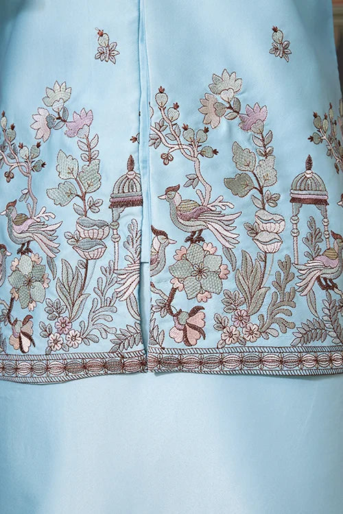 Sky Blue Embroidered Silk Koti Kurta Set for Mens Clothsvilla