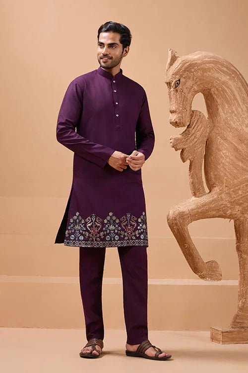 Vibrant Purple Color Koti Kurta Set Pair for Men Collection Clothsvilla