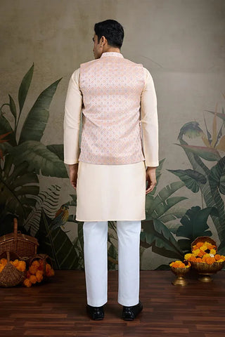 Traditional Beige Kurta Set with Koti Jacket Clothsvilla