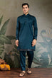Load image into Gallery viewer, Teal Blue Embroidered Kurta Koti Set for Men Clothsvilla