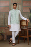 Wedding White Kurta Pajama with Green Koti Style Clothsvilla