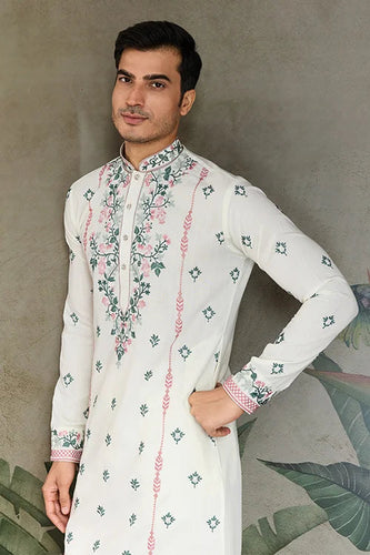 Wedding Special White Embroidered Silk Kurta Clothsvilla