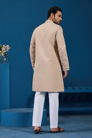 Elegant Beige Embroidered Viscose Silk Kurta for Mens Clothsvilla