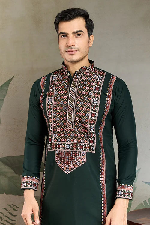 Party & Wedding Green Viscose Silk Kurta for Men Clothsvilla
