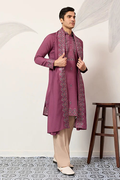 Trendy Pink Color Kurta with Dupatta for Mens Wear Clothsvilla
