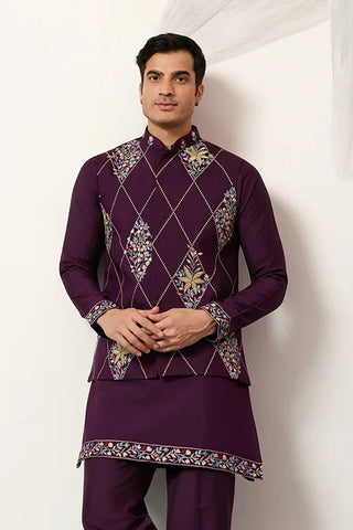 Premium Purple Koti Kurta Pajama for Wedding Wear Clothsvilla