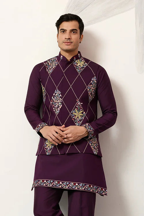 Premium Purple Koti Kurta Pajama for Wedding Wear Clothsvilla