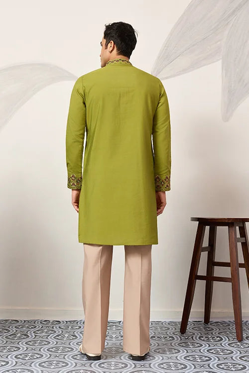 Classic Wedding Fluorescent Green Mens Wear Kurta with Dupatta Clothsvilla