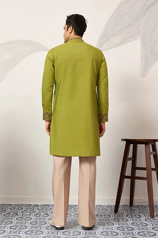 Classic Wedding Fluorescent Green Mens Wear Kurta with Dupatta Clothsvilla