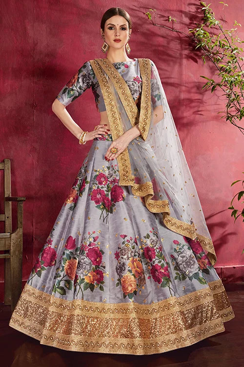 Wedding Collection Lehenga Choli In Grey Colour Clothsvilla