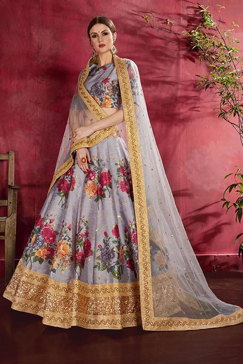 Wedding Collection Lehenga Choli In Grey Colour Clothsvilla