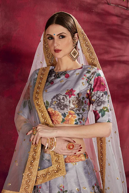 Wedding Collection Lehenga Choli In Grey Colour Clothsvilla