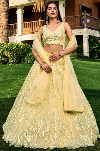 Wedding Wear Yellow Lehenga Choli Thread With Multiple Sequins Embroidered Work Clothsvilla