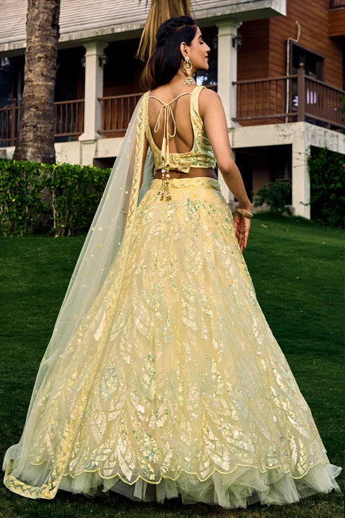 Wedding Wear Yellow Lehenga Choli Thread With Multiple Sequins Embroidered Work Clothsvilla