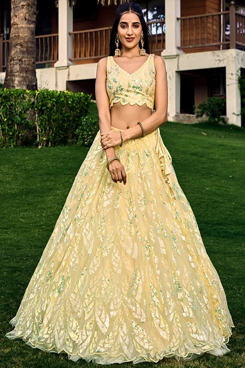 Wedding Wear Yellow Lehenga Choli Thread With Multiple Sequins Embroidered Work Clothsvilla