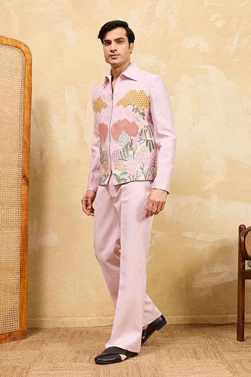 Mens Wear Special Pink Velvet Bomber Jacket Set Clothsvilla