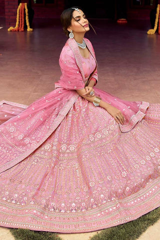 Wedding wear Pink Crop Top Lehenga Choli With Plain And Gota Work ClothsVilla