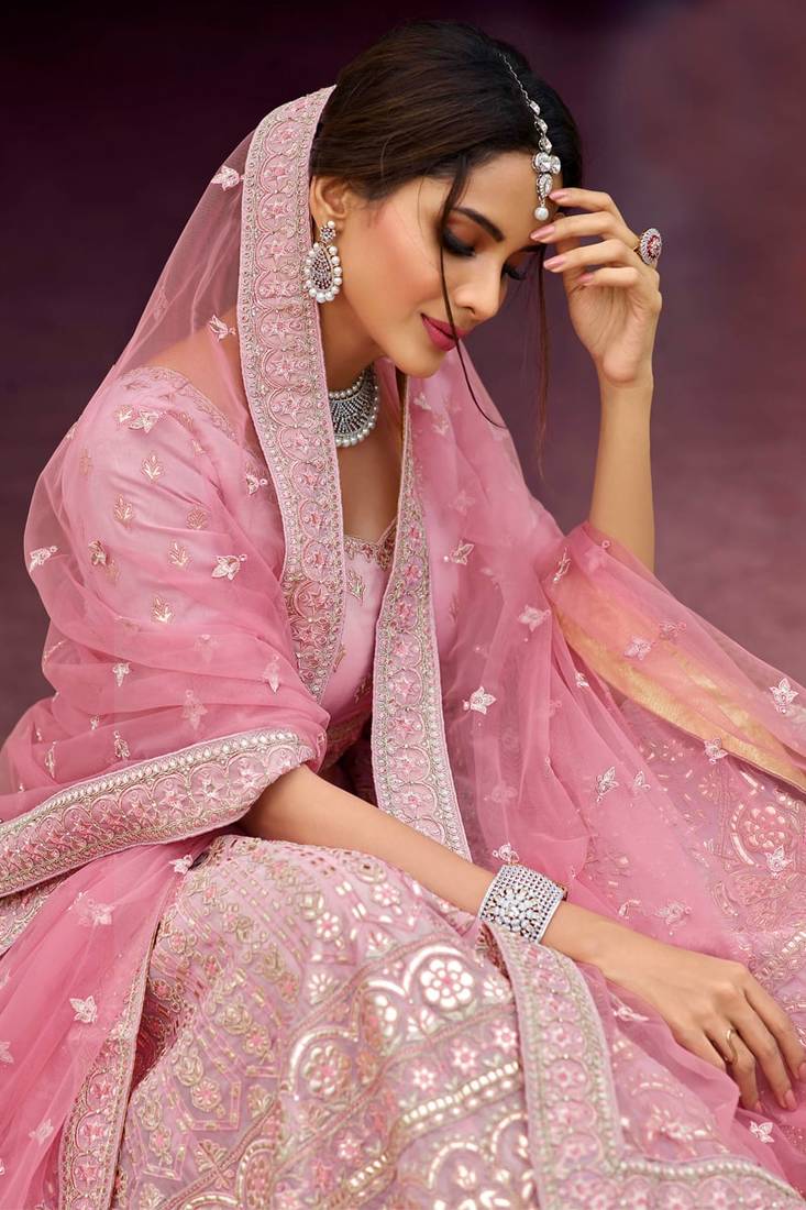 Wedding wear Pink Crop Top Lehenga Choli With Plain And Gota Work ClothsVilla