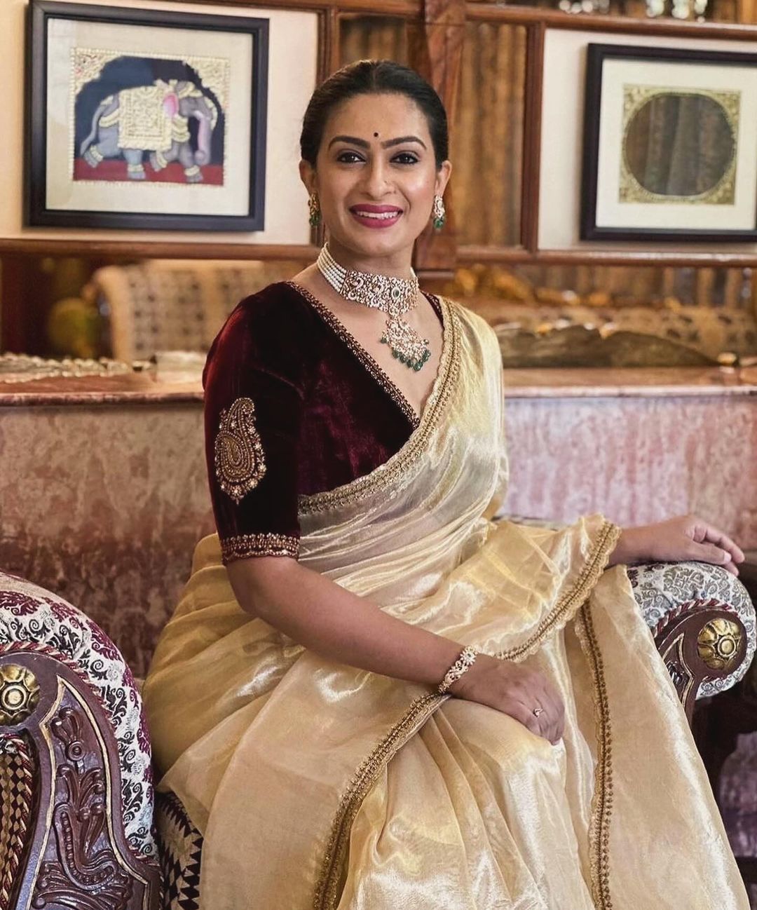 Luxurious Crush Tissue Silk Saree with Gold Zari & Fancy Lace ClothsVilla Main image