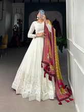 Load image into Gallery viewer, White Lucknowi Paper Mirror Work Lehenga Choli Set - Georgette &amp; Chinon ClothsVilla