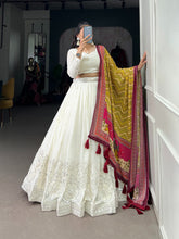 Load image into Gallery viewer, White Lucknowi Paper Mirror Work Lehenga Choli Set - Georgette &amp; Chinon ClothsVilla