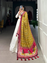 Load image into Gallery viewer, White Lucknowi Paper Mirror Work Lehenga Choli Set - Georgette &amp; Chinon ClothsVilla