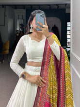 Load image into Gallery viewer, White Lucknowi Paper Mirror Work Lehenga Choli Set - Georgette &amp; Chinon ClothsVilla