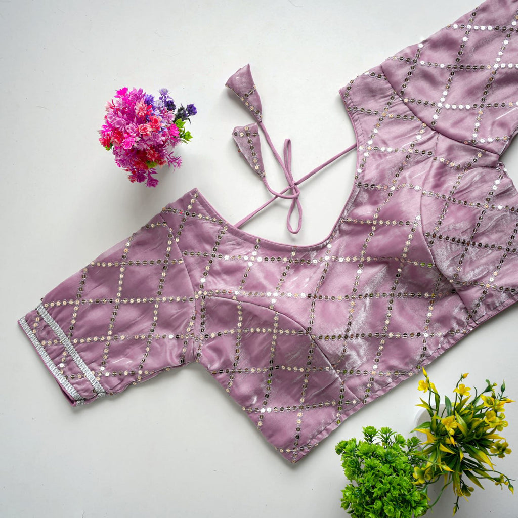 Purple Metalic Jimmy Choo Blouse with Exquisite Sequence Embroidery ClothsVilla