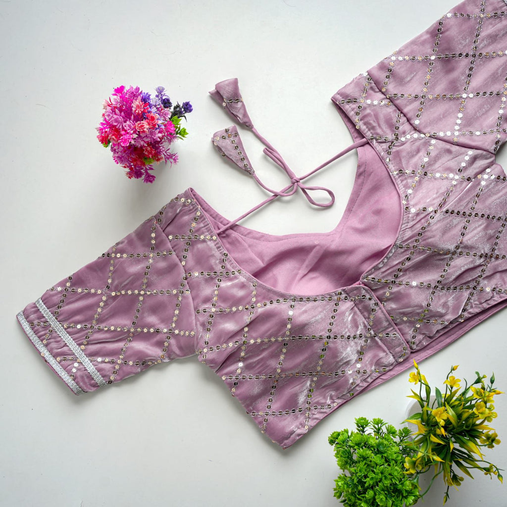 Purple Metalic Jimmy Choo Blouse with Exquisite Sequence Embroidery ClothsVilla