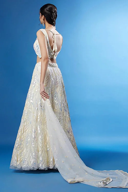White Soft Net Bollywood Sequins Lehenga Set Online Clothsvilla