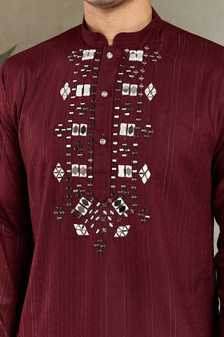 Traditional Maroon Mirror Embroidered Kurta with Dupatta Clothsvilla