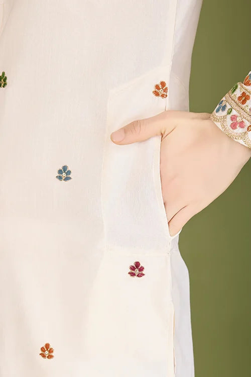White Color Heavy Embroidered with Cotton Mens Wear Kurta Clothsvilla