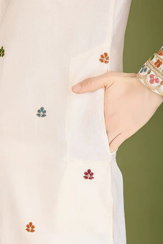 White Color Heavy Embroidered with Cotton Mens Wear Kurta Clothsvilla
