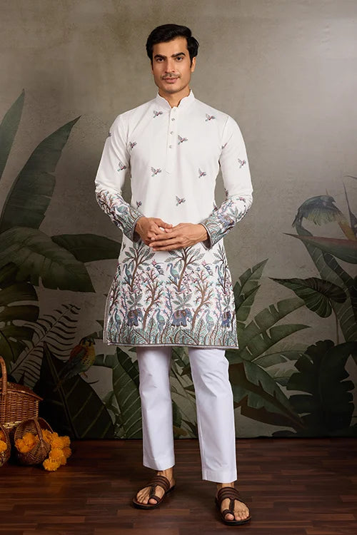 White Embroidered Work Kurta for Groom Wedding Look Clothsvilla