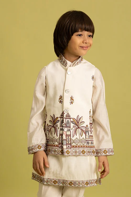 Elegant White Koti Kurta Set for Boys 6 to 12 Year Clothsvilla