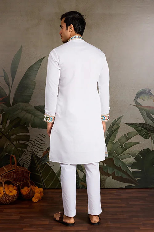 White Embroidered Mens Kurta for Special Events Clothsvilla