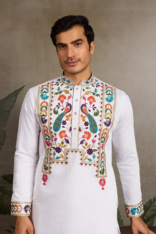 White Embroidered Mens Kurta for Special Events Clothsvilla