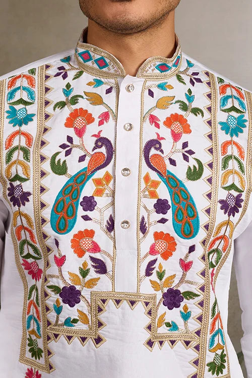 White Embroidered Mens Kurta for Special Events Clothsvilla