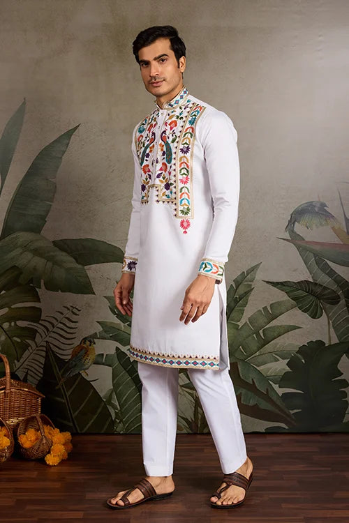 White Embroidered Mens Kurta for Special Events Clothsvilla
