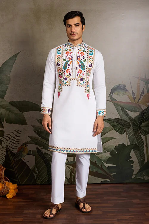White Embroidered Mens Kurta for Special Events Clothsvilla