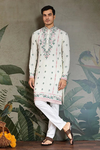 Wedding Special White Embroidered Silk Kurta Clothsvilla